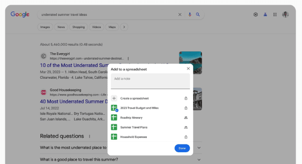 Google's SGE add to sheets